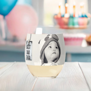 Best Dad Ever Custom Photo Stemless Wine Glass