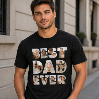 Best Dad Ever Custom Photos Collage Fathers Day  T-Shirt