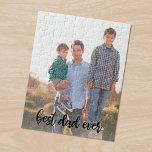 Best Dad Ever Custom Vertical Photo Black Script Jigsaw Puzzle<br><div class="desc">Create a fun keepsake for your dad by adding your own vertical photo to a custom jigsaw puzzle with "best dad ever" written at the bottom in a modern black handwritten script font. A perfect gift for Father's Day. If you have trouble with your photo's placement or sizing, please click...</div>