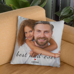 Best Dad Ever Cute Red Heart Customs Photo & Text Cushion