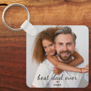 Best Dad Ever Cute Red Heart Two Photo Images  Key Ring