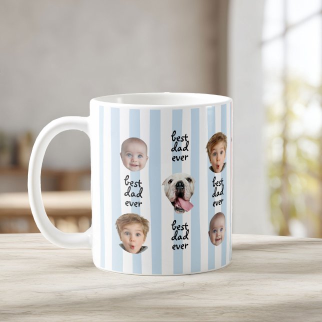 Best Dad Ever Cute Stripes Baby 3 Face Photo Coffee Mug (Creator Uploaded)