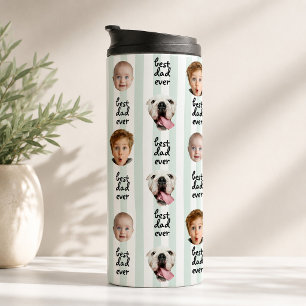 Best Dad Ever Cute Stripes Baby 3 Face Photo Thermal Tumbler