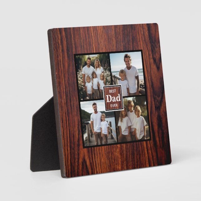 Best dad ever dark wood photo template  plaque (Front)