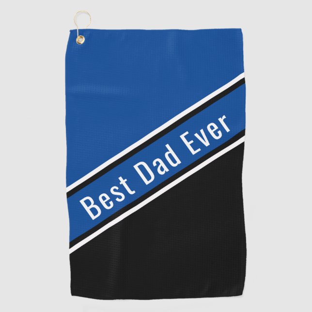 Best Dad Ever Deep Blue Black Diagonal Stripe Golf Towel (Front)