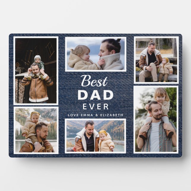 Best Dad Ever Denim Photo Plaque (Front)