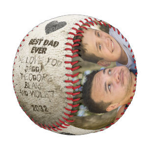 Best Dad Ever DIY Custom 2 Photo Collage Keepsake Baseball