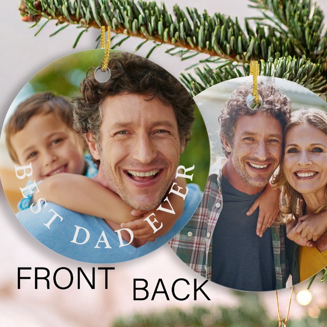 Best dad ever double sided 2 photo keepsake ceramic tree decoration (Creator Uploaded)