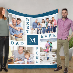 Best Dad Ever Editable Year 4 Photo Blue Fleece Blanket