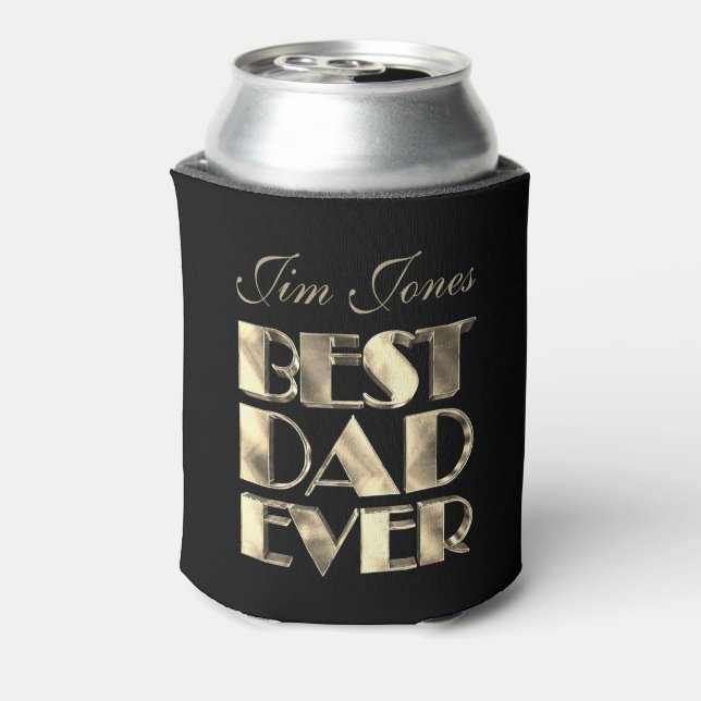 Best Dad Ever Elegant Black and Gold Look Text Can Cooler (Can Back)