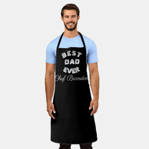 Best Dad Ever Elegant Black White Name Modern Apron