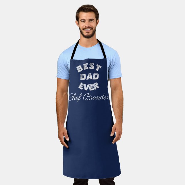 Best Dad Ever Elegant Blue White Name Modern  Apron (Worn)