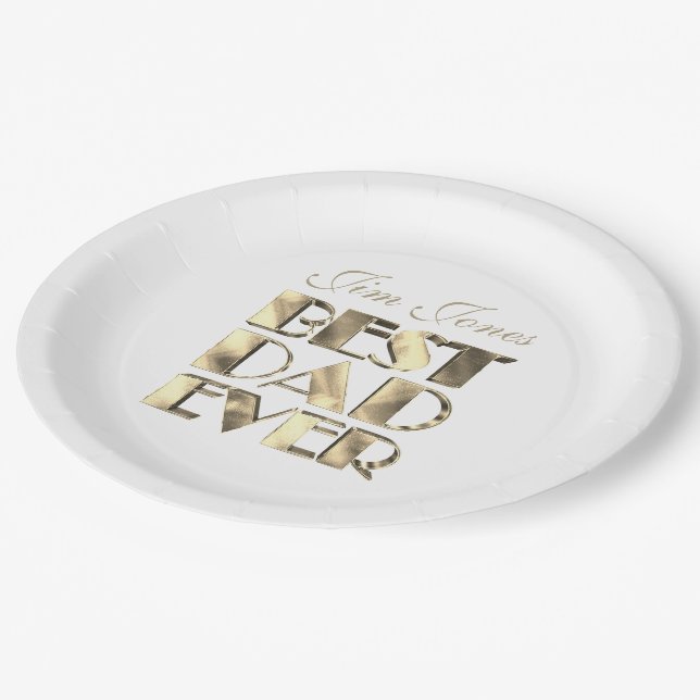Best Dad Ever Elegant Faux Golden Text on White Paper Plate (Angled)