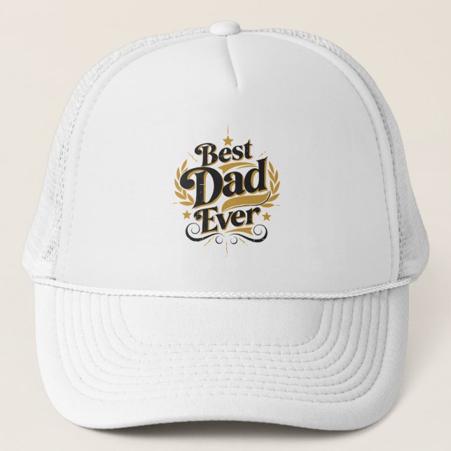 Best Dad Ever-Elegant Gold & Navy Blue Trucker Hat (Front)