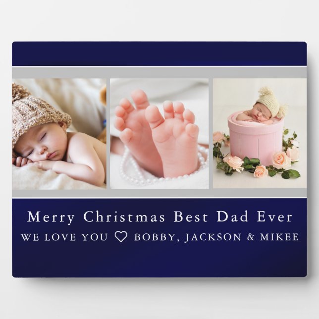 Best Dad Ever Elegant Script 3 Photo Collage  Plaque (Front)