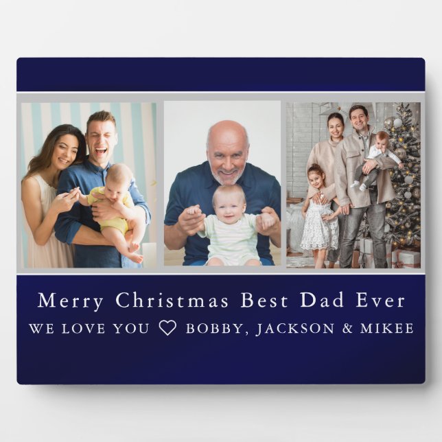 Best Dad Ever Elegant Script 3 Photo Collage  Plaque (Front)