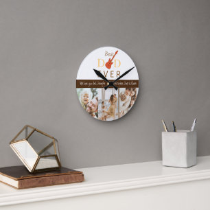 Best Dad Ever Family Photo Collage Fathers Day Round Clock