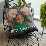 Best Dad Ever Family Photo Cushion<br><div class="desc">Modern family picture pillow featuring a full printed photo for you to replace with your own,  the cute saying "best dad ever" incorporating a blue heart into the typographic design,  and the names of who it's from.</div>