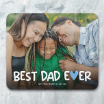 Best Dad Ever Family Photo Mouse Mat<br><div class="desc">Modern family picture mouse pad featuring a full printed photo for you to replace with your own,  the cute saying "best dad ever" incorporating a blue heart into the typographic design,  and the names of who it's from.</div>