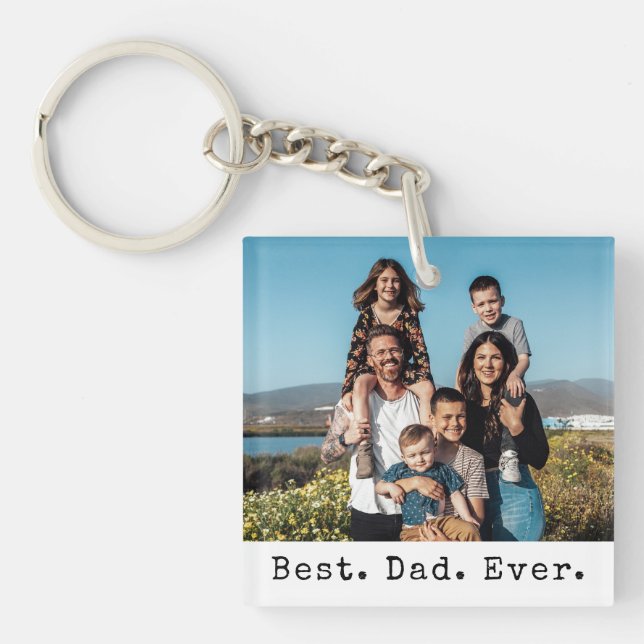 Best Dad Ever Family Photo Personalised Key Ring (Front)