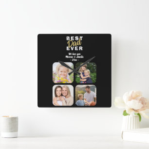 Best Dad Ever Father 4 Family Photo Square Wall Clock
