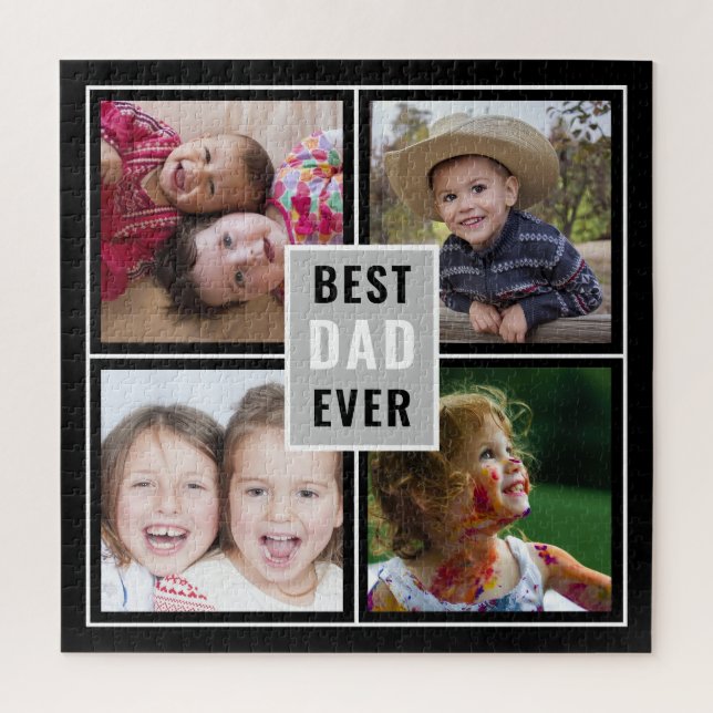 Best Dad Ever Father`s Day 4 Photo Collage Black Jigsaw Puzzle (Vertical)