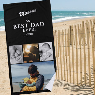 Best Dad Ever Father`s Day Keepsake 4 Photo Black Beach Towel