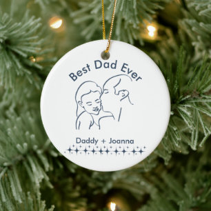 Best Dad Ever, Father with daughter on 1-Photo Ceramic Tree Decoration