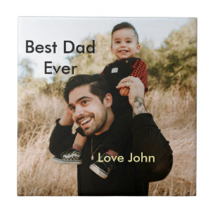 Best dad ever father's dad gift photo name simple tile