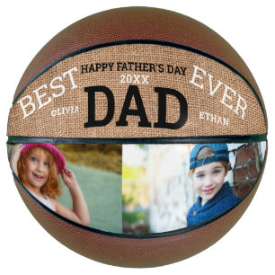 Best Dad Ever Father's Day 2 Photo Collage Rustic Basketball