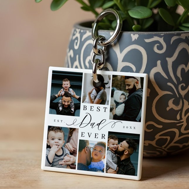 Best Dad Ever | Father's Day 6 Photo Collage Key Ring (Best Dad Ever | Father's Day 6 Photo Collage Keychain)