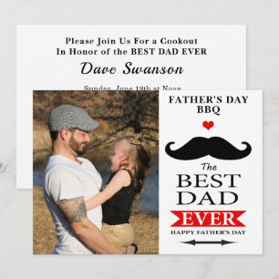 Best Dad Ever Fathers Day BBQ Add Photo Moustache Invitation