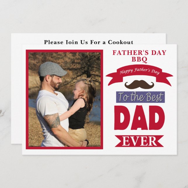 Best Dad Ever Fathers Day BBQ Photo Frame Moustach Invitation (Front/Back)