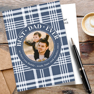 Best Dad Ever Father's Day Buffalo Plaid Photo Holiday Card