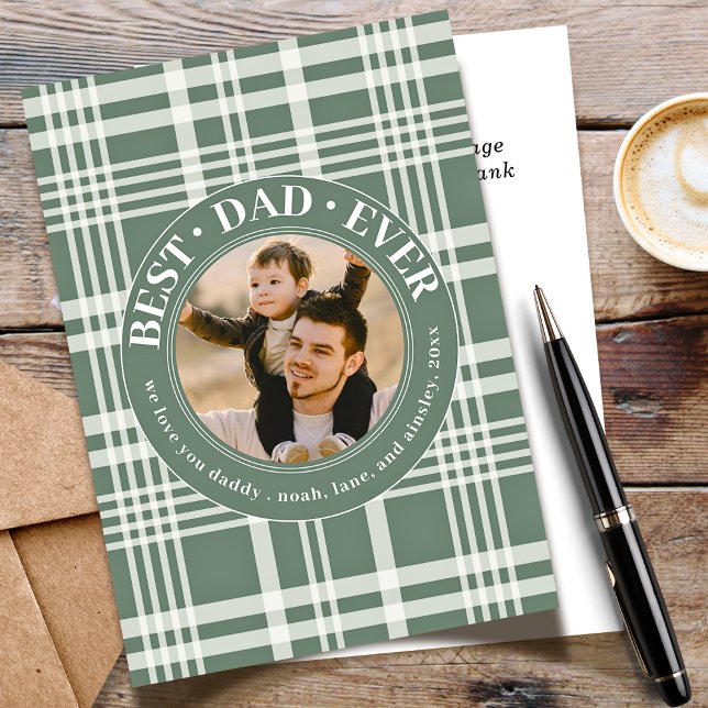 Best Dad Ever Father's Day Buffalo Plaid Photo Holiday Card (Creator Uploaded)