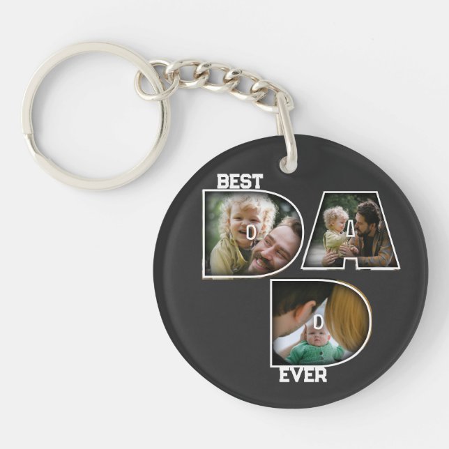 Best Dad Ever Father's Day Gift 3 Photo Cutout Key Ring (Front)