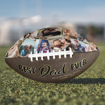 Best Dad Ever Father's Day Keepsake American Football<br><div class="desc">Vintage fathers day football featuring rustic faux brown leather background,  a photo collage of 12 family pictures for you to replace with your own,  the saying "best dad ever" in a black & gold font,  and the childrens names.</div>
