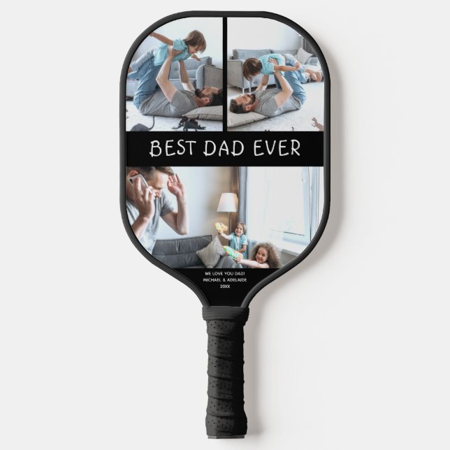 Best Dad Ever Fathers Day Kids Photo Collage Gift  Pickleball Paddle (Front)