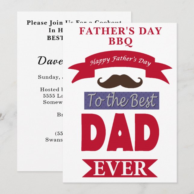 Best Dad Ever Fathers Day Moustache BBQ Party Invitation (Front/Back)