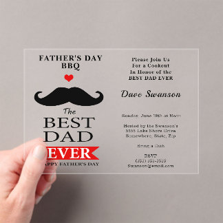 Best Dad Ever Fathers Day Moustache Luncheon BBQ Acrylic Invitations
