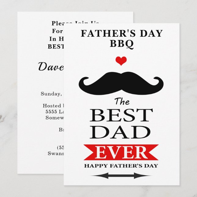 Best Dad Ever Fathers Day Moustache Luncheon BBQ Invitation (Front/Back)