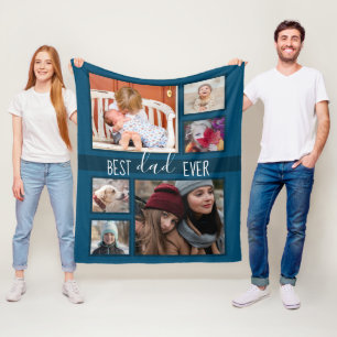 Best Dad Ever Father's Day Multi photo Blue Fleece Blanket