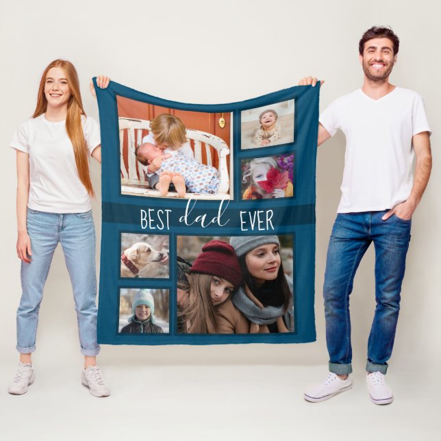 Best Dad Ever Father's Day Multi photo Blue Fleece Blanket (In Situ)