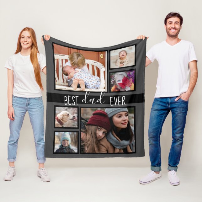Best Dad Ever Father's Day Multi photo Grey Fleece Blanket (In Situ)