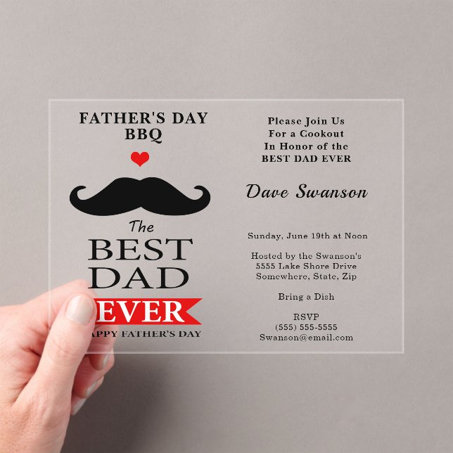 Best Dad Ever Fathers Day Mustache Luncheon BBQ Acrylic Invitations (Insitu (Handheld))