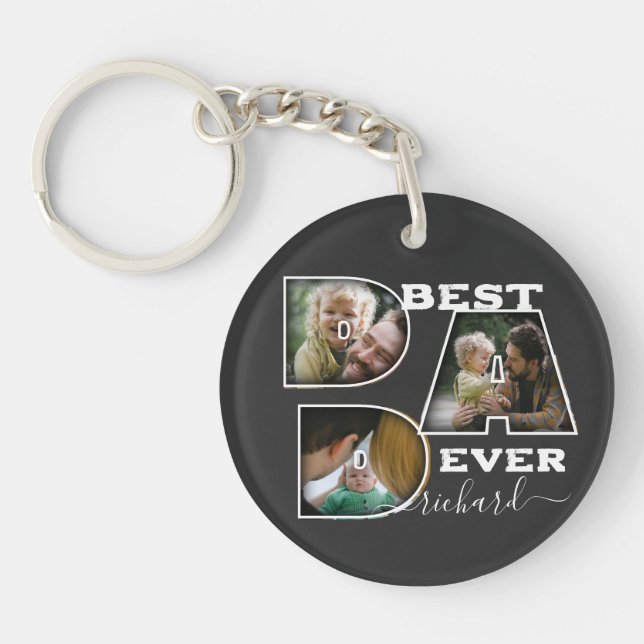 Best Dad Ever Father's Day Name Gift 3 Photo Key Ring (Front)
