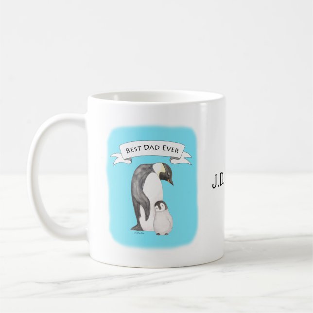 Best Dad Ever Fathers Day Penguin Gift Custom name Coffee Mug (Left)