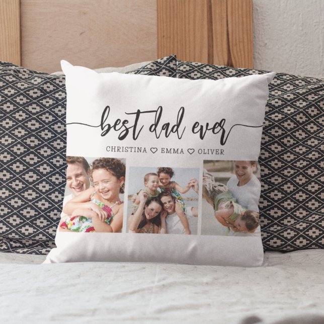 Best Dad Ever - Father's Day Photo Collage Cushion (Creator Uploaded)
