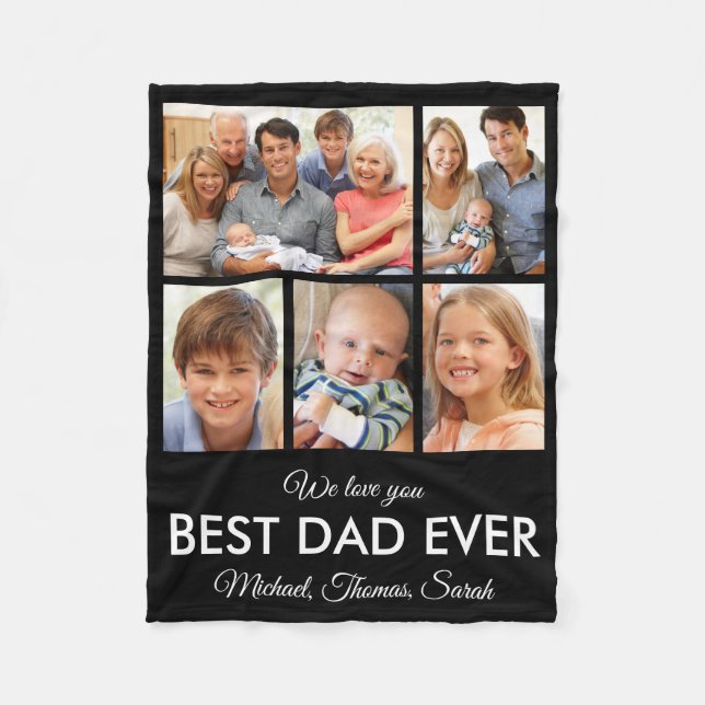 Best Dad Ever Fathers Day Photo Collage Fleece Blanket (Front)