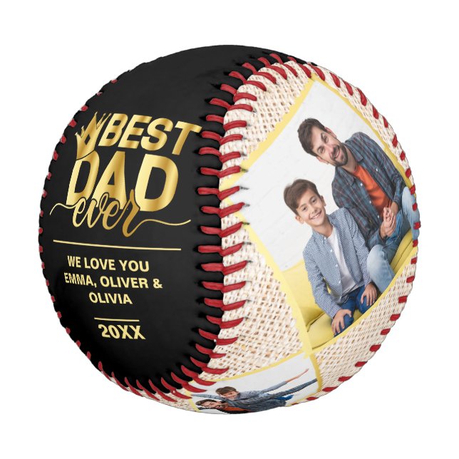 Best Dad Ever Fathers Day Photo Collage Golden Baseball (Angled)